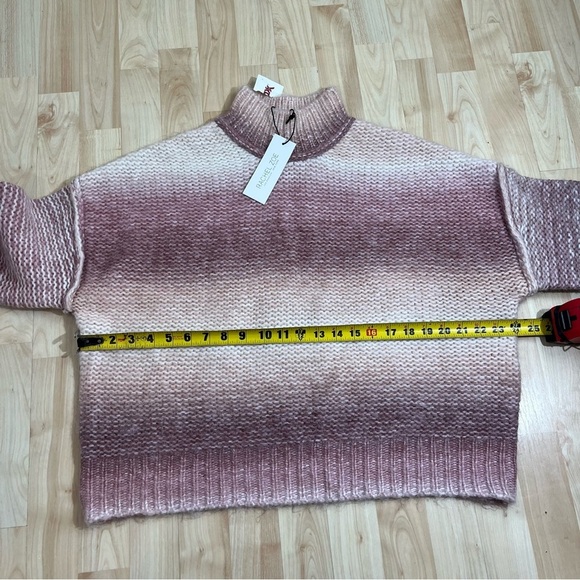 Rachel Zoe Pink White Stripe Mock Turtle Neck Sweater Wool Blend Size Large NWT - Picture 3 of 5